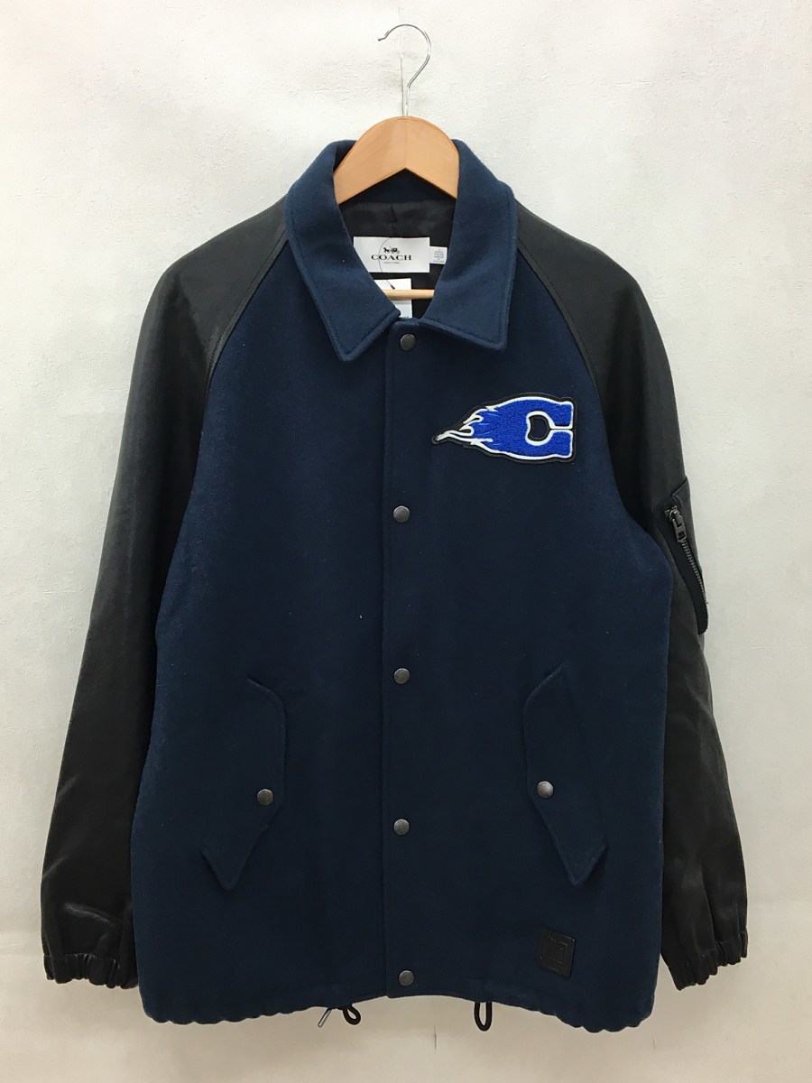 COACH◇スタジャン/L/ウール/ネイビー/袖レザー/コーチ COACH◇スタジャン/L/ウール/ネイビー/袖レザー/コーチ