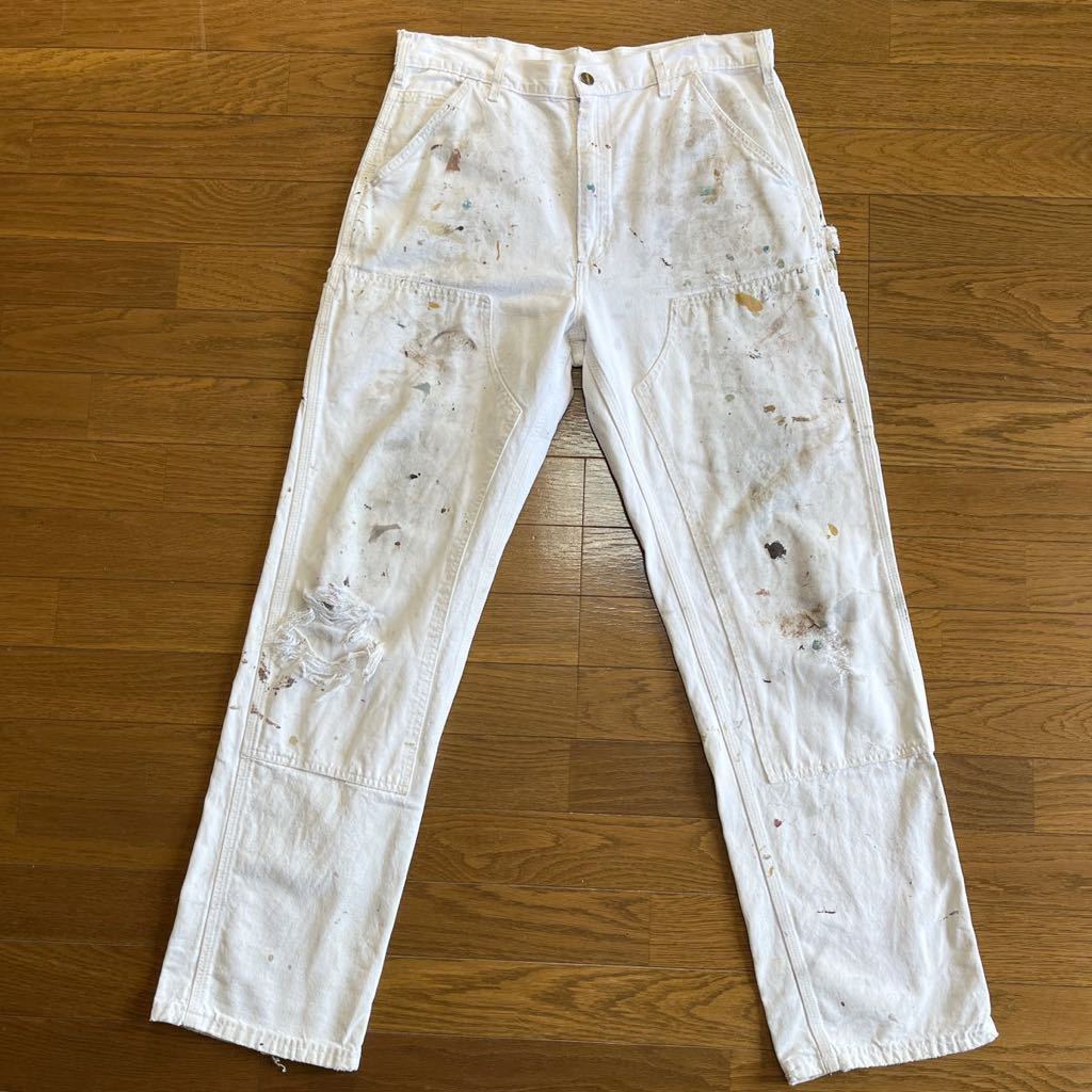 新品，低価 クラッシュ ペンキ 90s USA製 Carhartt ダブルニー ペインターパンツ W34L34 ビンテージ 生成り カーハート 白 ワークパンツ 80s(ボトムス)｜売買されたオークション情報、yahooの商品情報をアーカイ 男性用