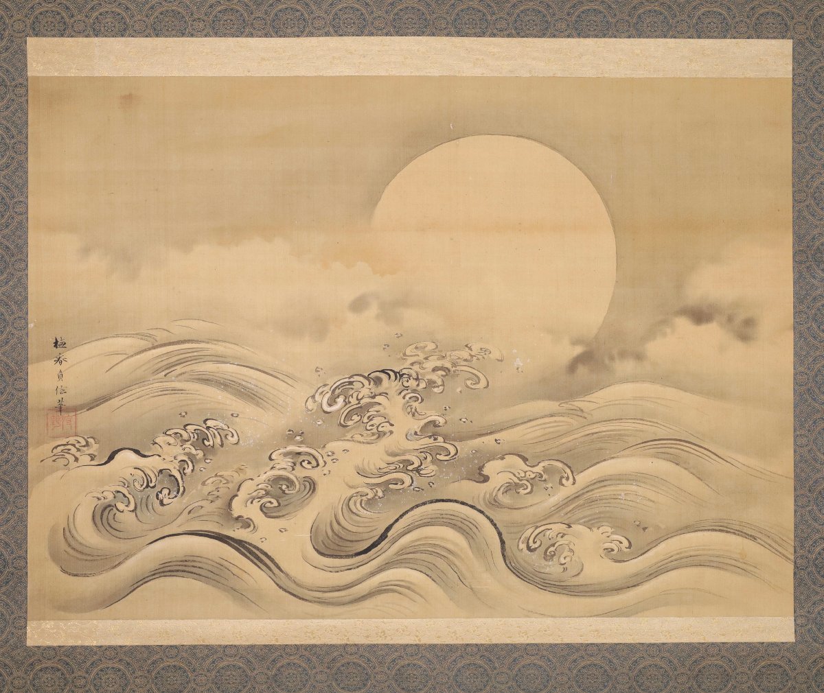 模写 吉 7970 狩野 梅春 貞信 月夜波図 狩野梅栄の子 深川水場狩野家