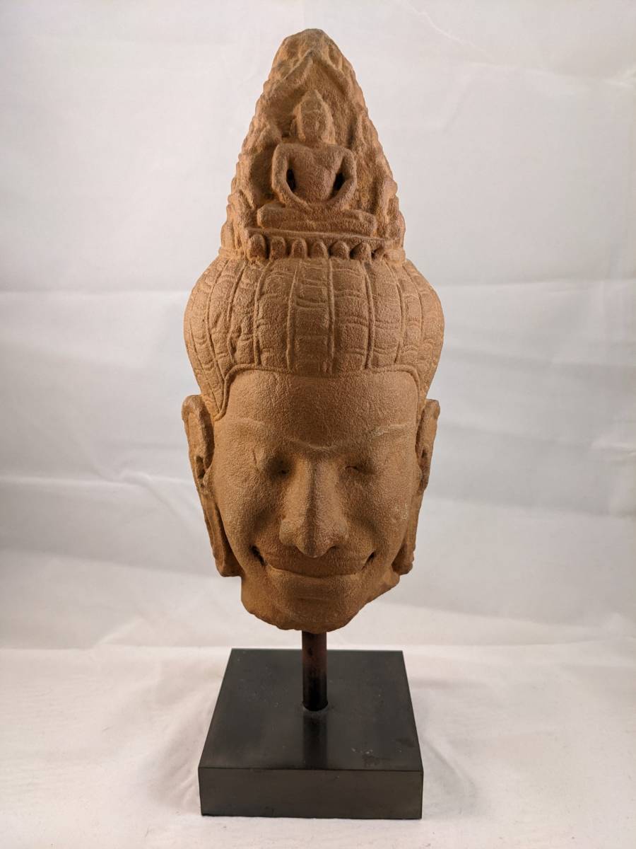 石彫仏頭 カンボジア) ヒンドゥー教 石像 クメール文様 クメール王朝