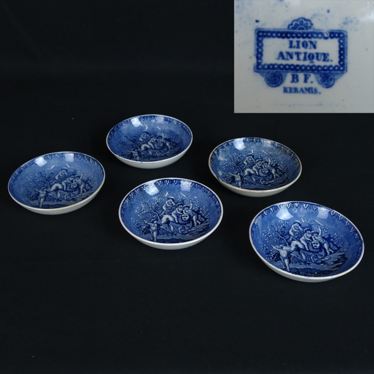 蔵出品 蔵壷 Boch Freres ボッホ フレール LION ANTIQUE 小皿 5枚 