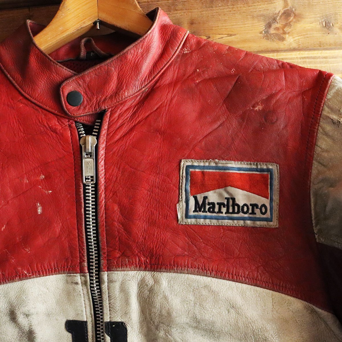 ☆9/T7.25-3 Marlboro マルボロ 本革 レザーレーシングジャケット 
