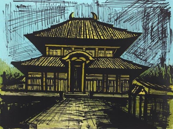 真作】【WISH】ベルナール・ビュッフェ Bernard Buffet「東大寺 大仏殿