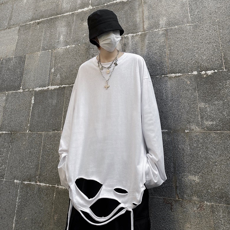 ロンT メンズ ダメージ加工 ロングTシャツ オーバーサイズ 韓国 モード