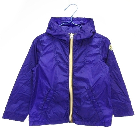 モンクレール MONCLER ナイロンパーカー ジップアップ 長袖 フード付き ブルゾン ジャンパー ロゴ ワッペン 98cm 3A 青 キッズ