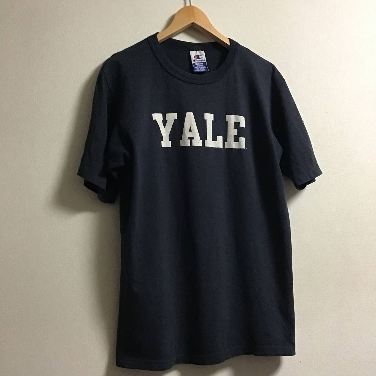 極良品 YALE 90s Champion Vintage 希少 刺繍 目なし NAVY T-SHIRT USA 