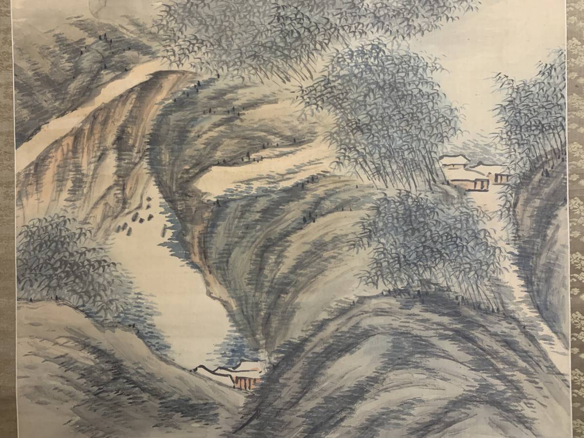 模写】田能村直入 小虎銘 山水図 絹本 掛軸 79s78912 模写田能村直入