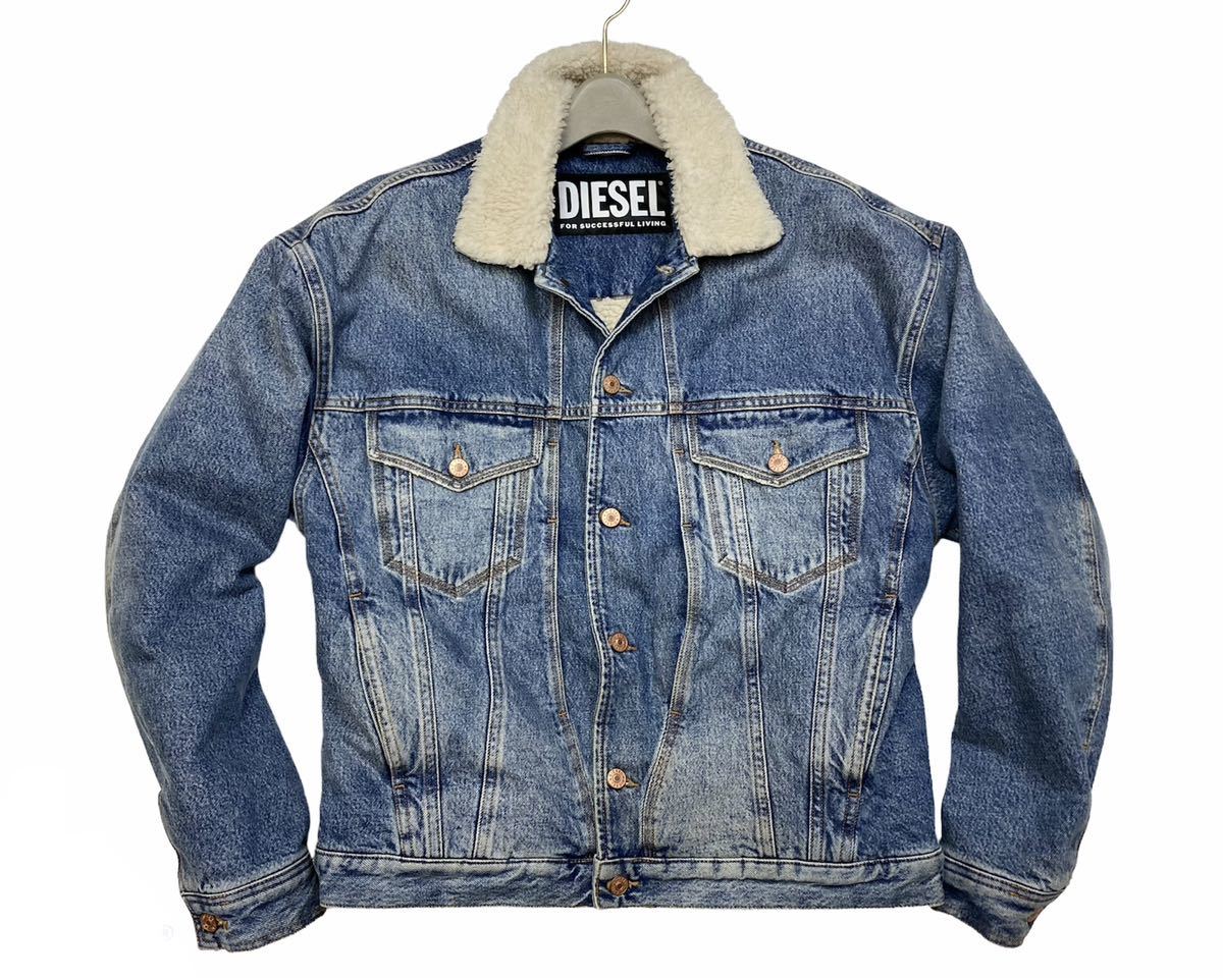 美品！トルコ製 ￥47，300 DIESEL ディーゼル D-RESKY ヴィンテージ加工 裏ボア シェルパジャケット デニムトラッカージャケット/L 