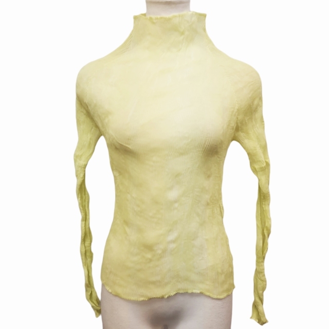  イッセイミヤケ ISSEY MIYAKE WHITE LABEL プリーツ カットソー ボトルネック ストレッチ 2 ライムイエロー 1019 レディース(カットソー)｜売買されたオークション情報、yahooの商品情報をアーカイブ 女性用
