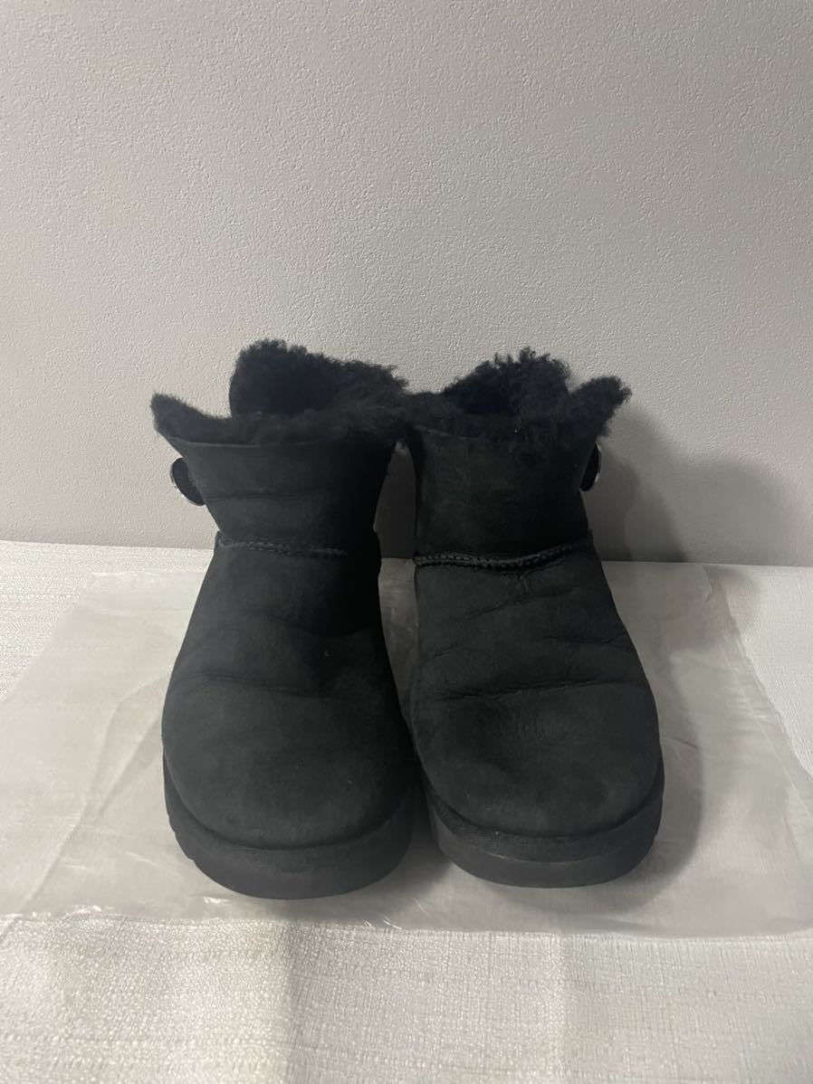 本革ムートンUGGアグショートブーツ黒ブラック24cm黒レディース