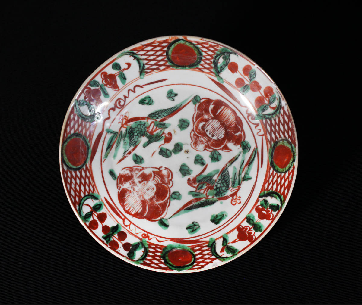 古美術特集】中国明代 呉須赤絵 鳳凰図 八寸皿 鮮やかな色彩伸び伸びと