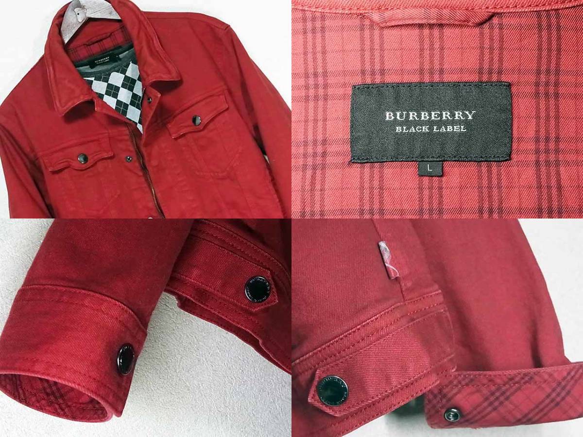 BURBERRY BLACK LABEL デニムジャケット レッド L 希少Lサイズ！極上の逸品！魅惑のレッド デニムジャケット チェック