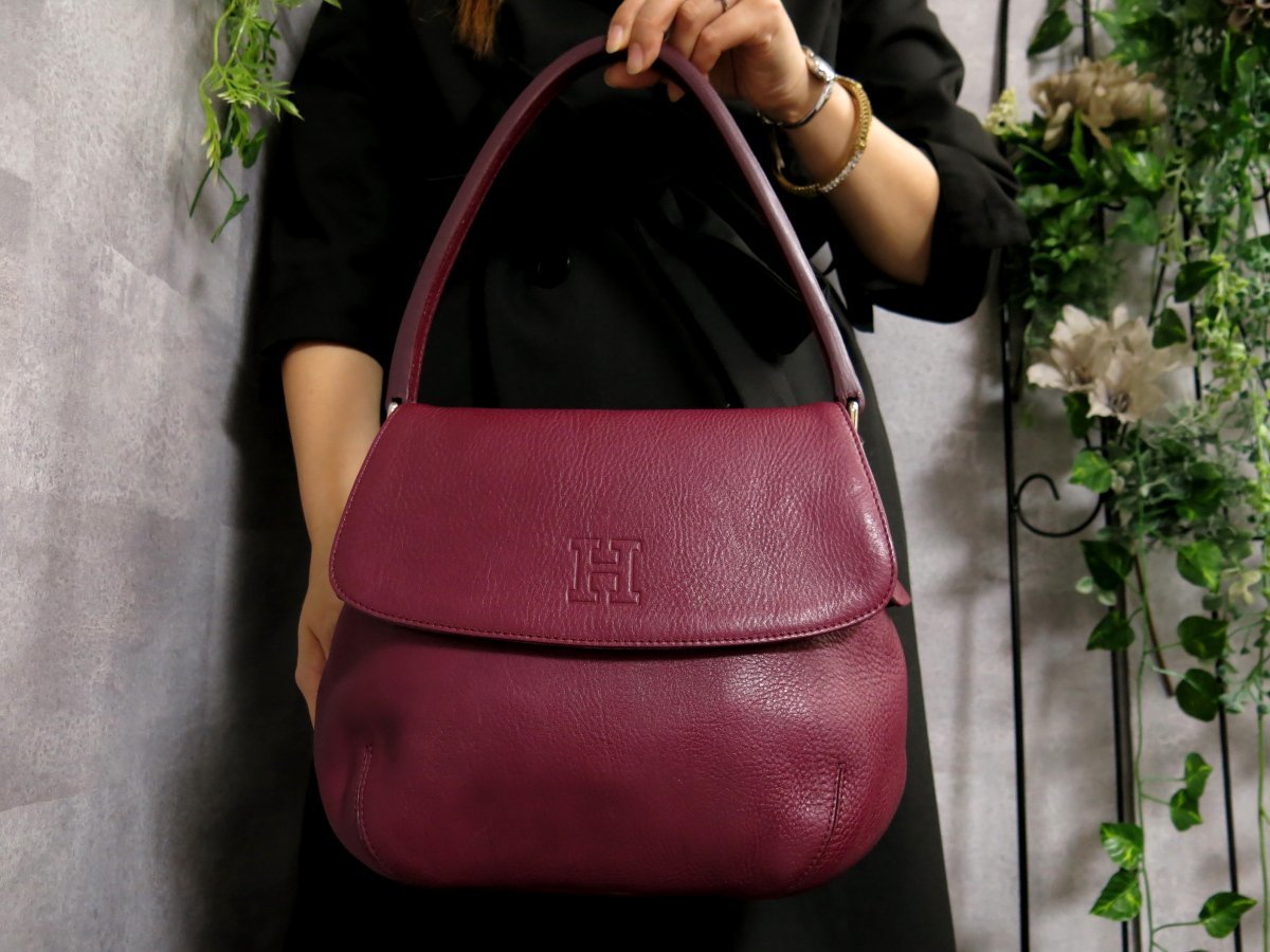 ●超美品●HIROFU ヒロフ●ロゴ型押し●カーフ レザー 本革●ショルダー バッグ●パープル●肩掛け●かばん●Js30353