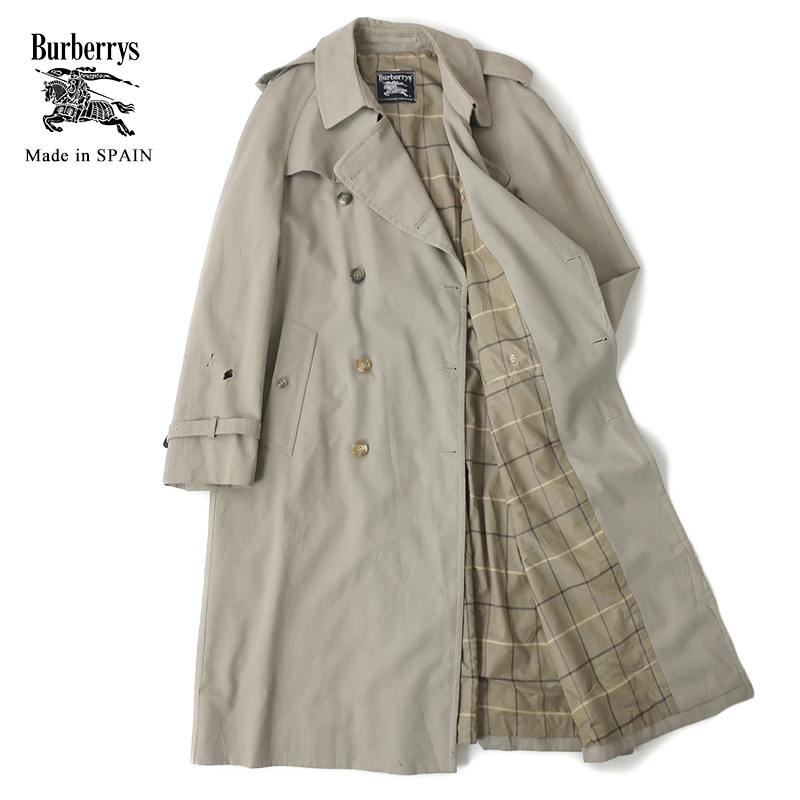 80sスペイン製 Burberrys バーバリー トレンチコート 裏地ラインチェック カーキ/50(L)
