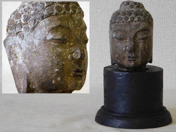時代【石彫 仏頭】石像 石仏 釈迦 如来 仏教美術 ホビー、カルチャー