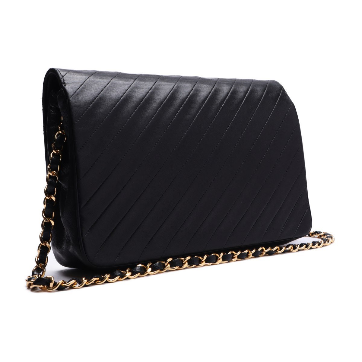 1円美品☆シャネル☆ラムスキン 斜めステッチ 24cm プッシュロック 