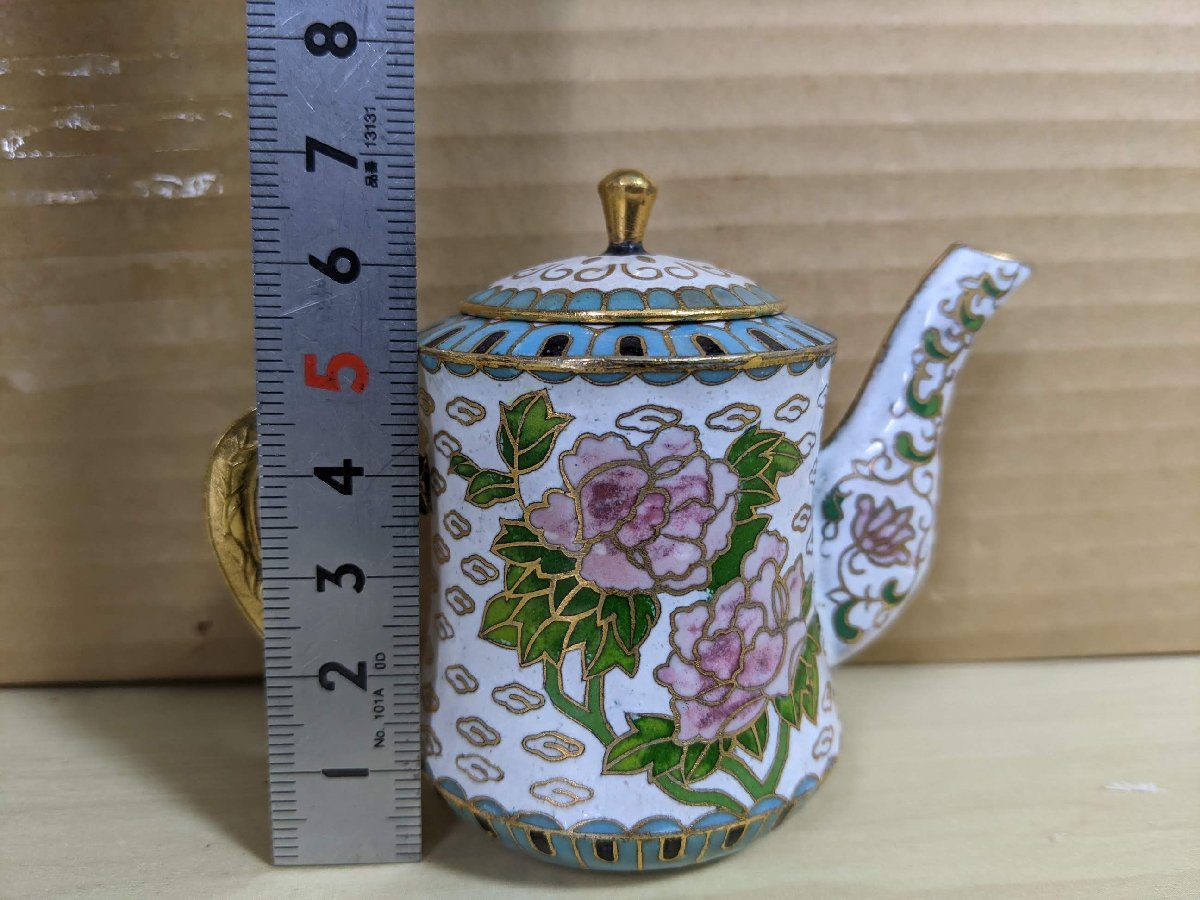 中国土産 七宝焼 茶器 合計6点セット ミニチュア/工芸/花柄/ポット 