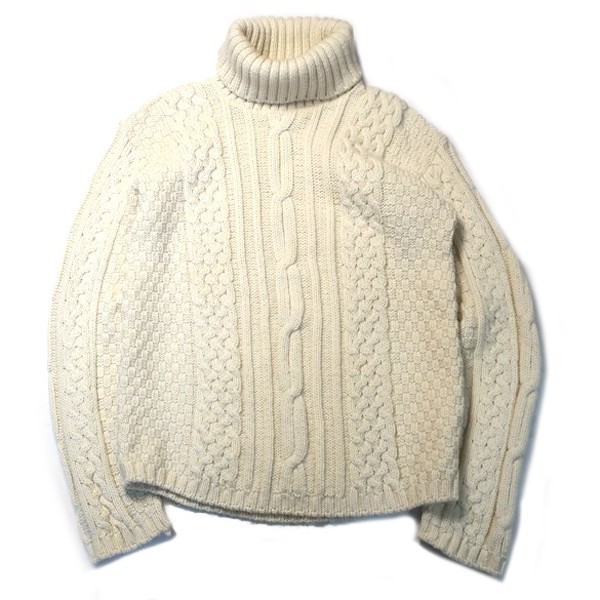 本物保証，SALE 北欧メイド 90s アイルランド製 CALLAN ハイネック ケーブル編み アラン ウール ニット セーター ナチュラル 生成り色 L レディース 古着(Lサイズ)｜売買されたオークション情報、yahooの商品情 Lサイズ