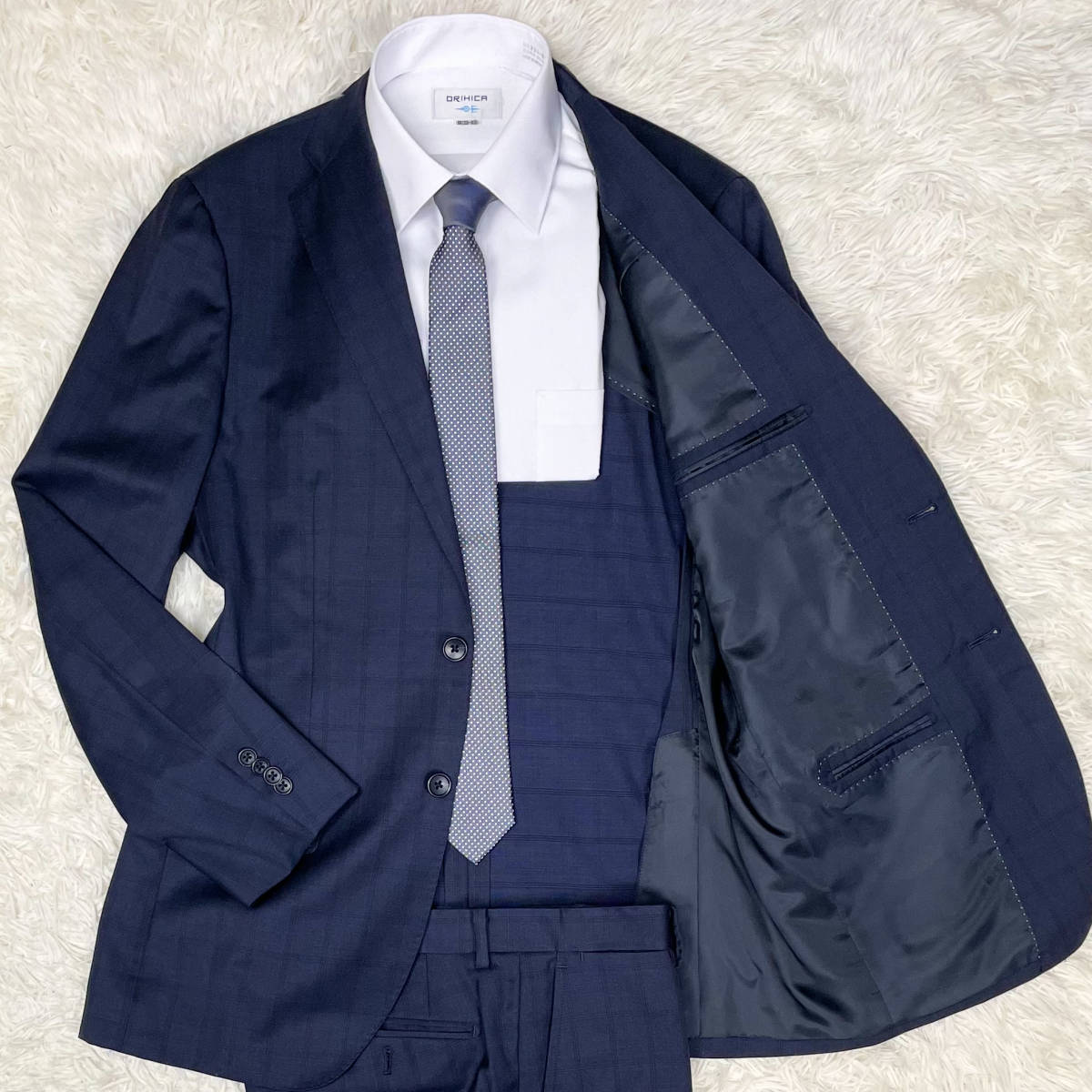 美品✨BEAMS HEART スーツセットアップ 紺 50 XL チェック 2B 希少サイズ】ビームスハート【大人気デザインの1着】BEAMS HEART
