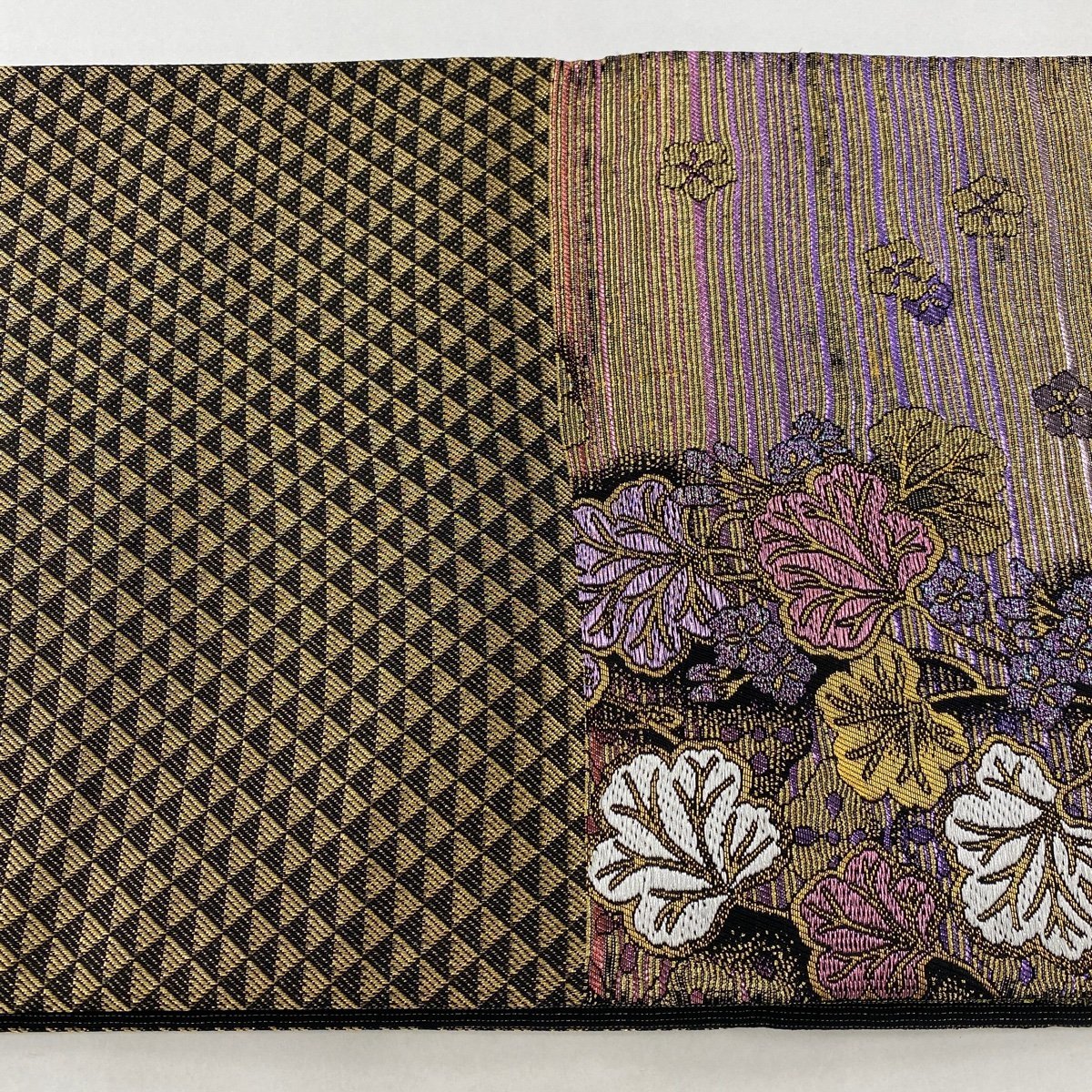 【競ナビ】 袋帯 美品 名品 葡萄唐草文 金糸 箔 茜色 六通 正絹 【中古】 袋帯 箔 美品 緑 鶯色 秀