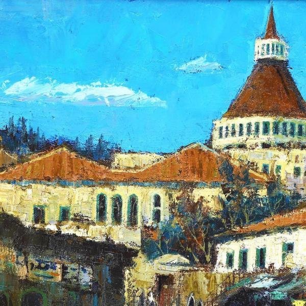 真作】【WISH】松尾洋明「ナザレ風景」油彩 8号 〇聖地追求画家