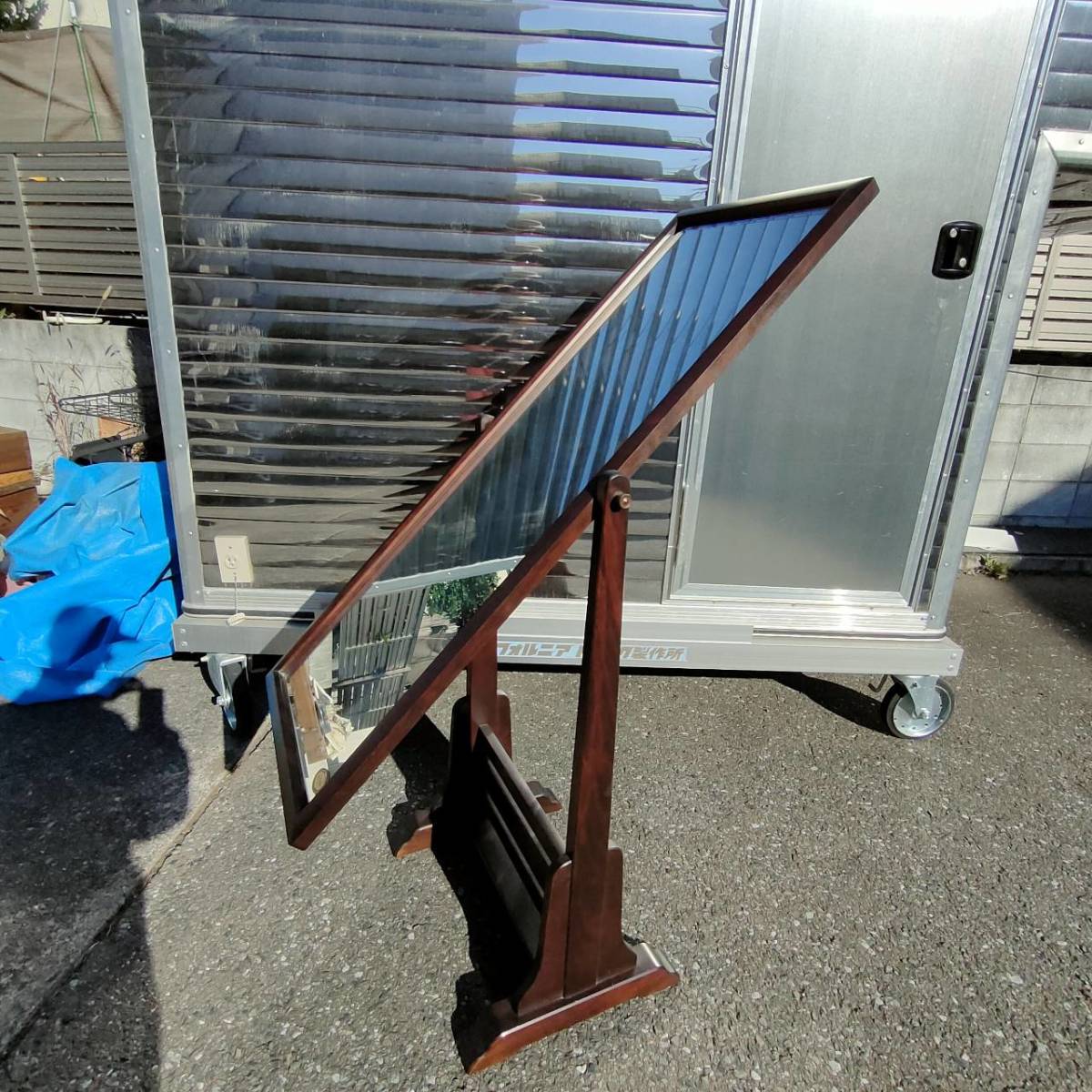 展示品 美品 北海道民芸 スタンドミラー 鏡 姿見 全身鏡 樺材 無垢材 i1※ 引取りOK埼玉県所沢市] 北海道民芸家具 姿見 スタンドミラー 大判鏡