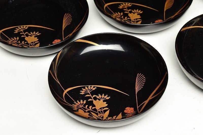 十客 公式通販 木皿 伝統工芸品 銘々皿 木製漆器 金蒔絵 3hige antique