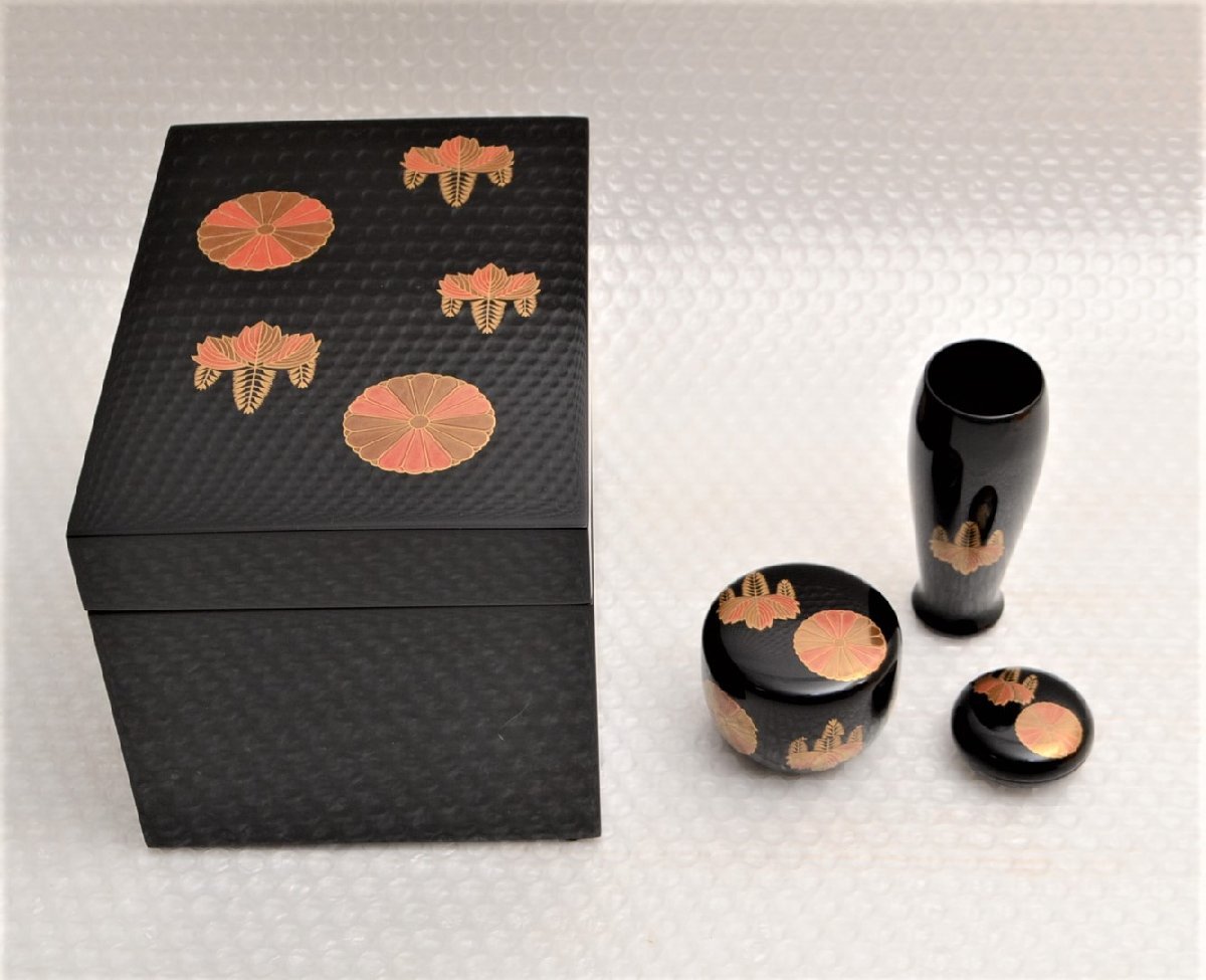 N543M76T 輪島塗/細井正雄作 高台寺蒔絵 茶箱/利休茶箱 /茶箱・茶筅筒