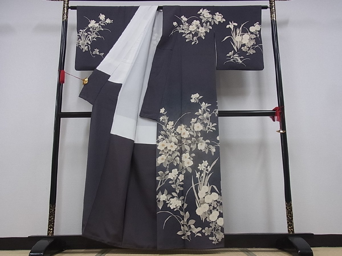 着物屋こころ■訪問着　友禅　刺繍　草花文　暈し染め　金彩　丹後ちりめん　反端付き　着丈157cm　裄63cm　正絹　逸品　A-ta1542 暈し染め 逸品 金彩 裄64.5cm B-fe3469 平和