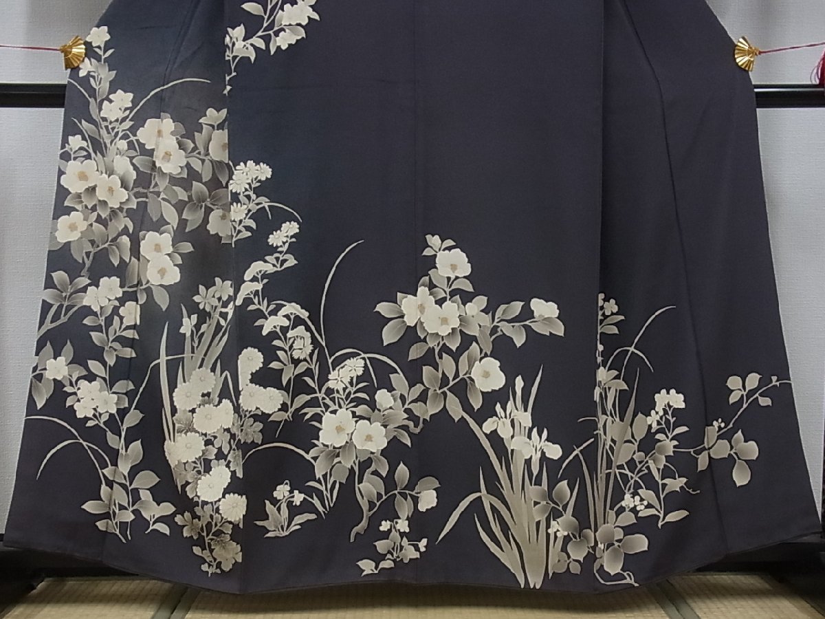 着物屋こころ■訪問着　友禅　刺繍　草花文　暈し染め　金彩　丹後ちりめん　反端付き　着丈157cm　裄63cm　正絹　逸品　A-ta1542 暈し染め 逸品 金彩 裄64.5cm B-fe3469 平和