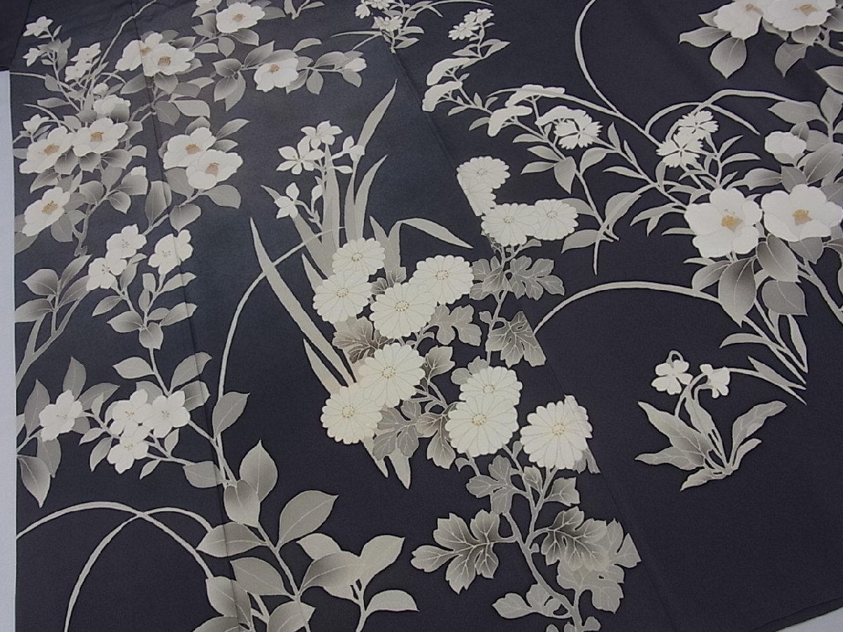 着物屋こころ■訪問着　友禅　刺繍　草花文　暈し染め　金彩　丹後ちりめん　反端付き　着丈157cm　裄63cm　正絹　逸品　A-ta1542 暈し染め 逸品 金彩 裄64.5cm B-fe3469 平和