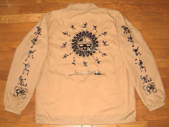 新品 ポニーエクスプレス ナイロン素材 ウィンドブレーカー コーチジャケット 【サンフェイス ココペリ】 (Lサイズ/茶) 雨具 ネイティブ柄