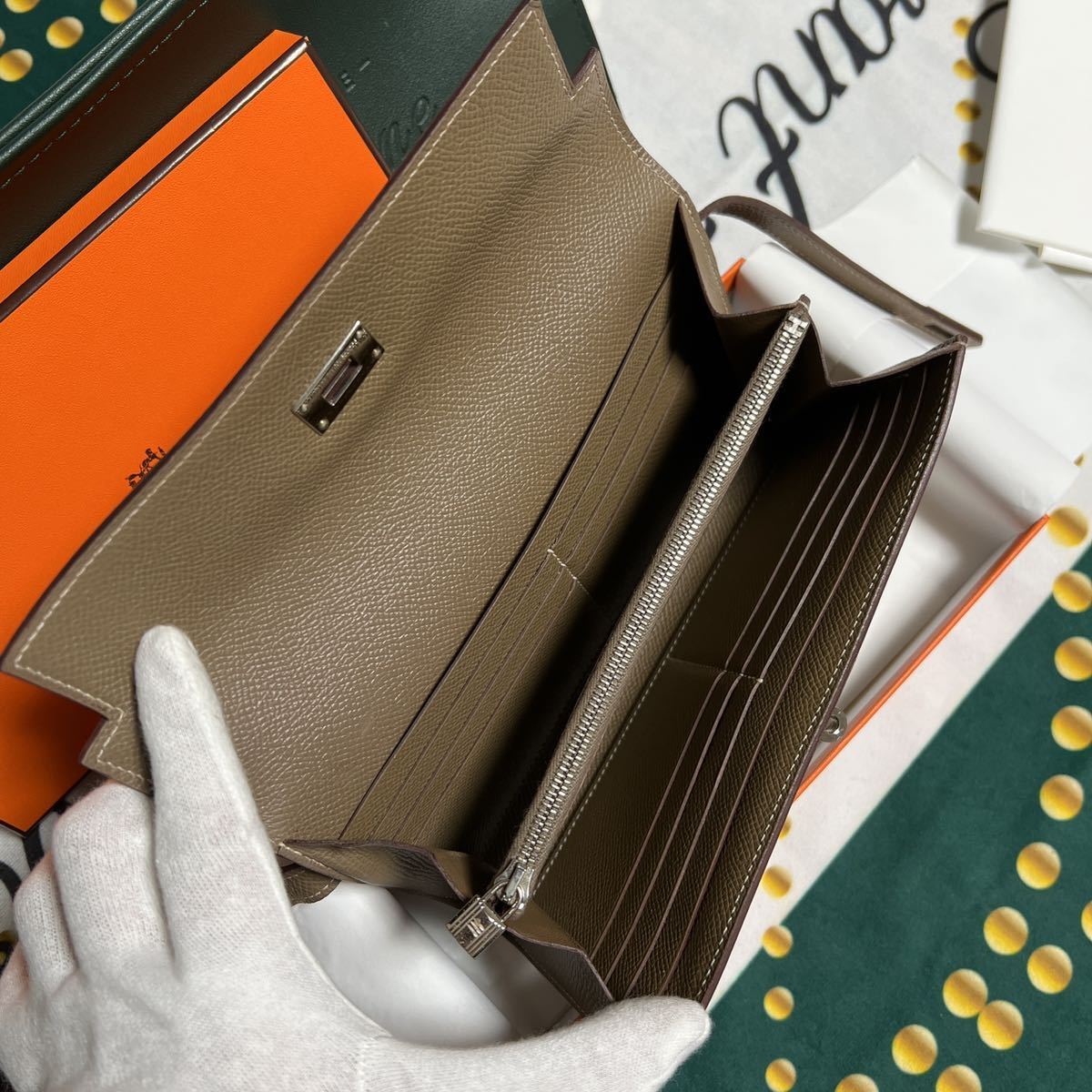 エルメス ケリーウォレット HERMES エトゥープ ロング 長財布 トゥーゴー シェーブル - SV金具 ヴォーエプソン 二つ折り長財布 新品同様 ウォレット ＨＥＲＭＥＳ シェーブルシャムキラ