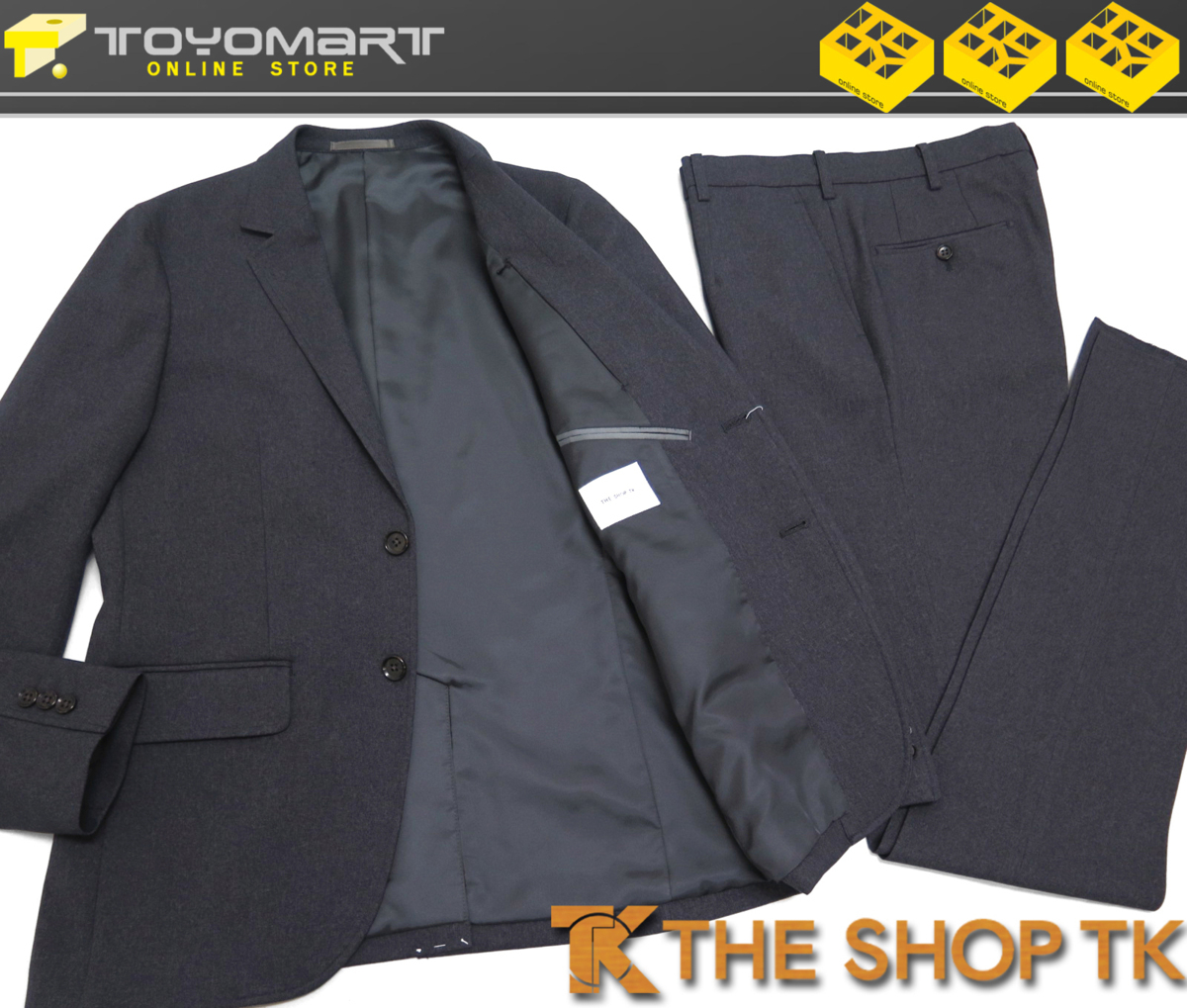 2055●THE SHOP TK タケオキクチ●新品　洗濯機OK　ウール調 ストレッチ ツイルスーツ　グレー/M
