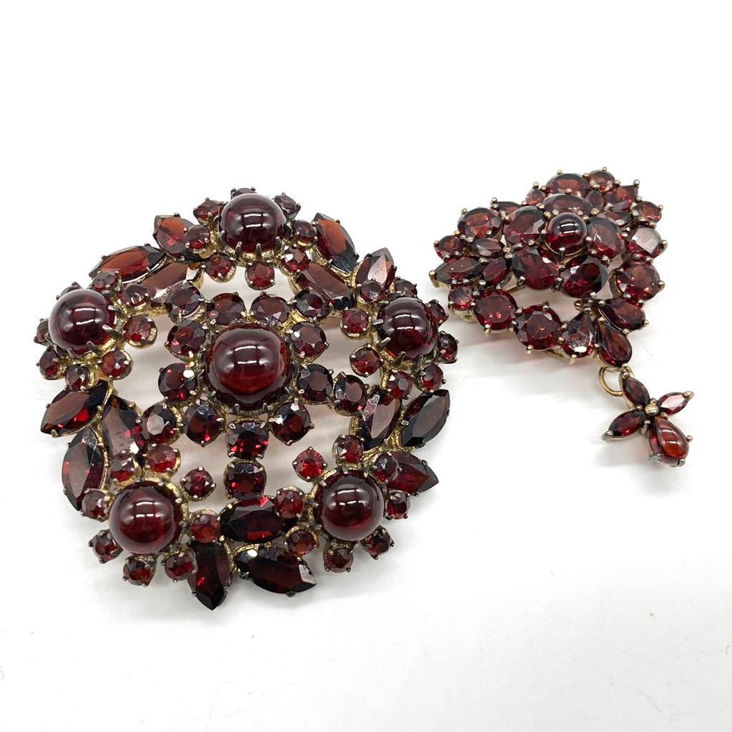 □ガーネットブローチ2点おまとめ□重量約36.0g garnet broach