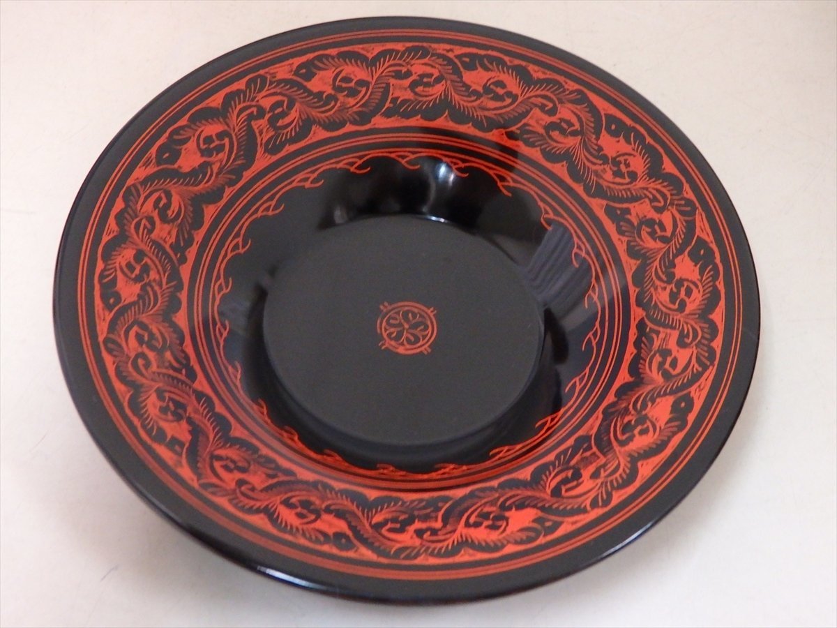 伝統工芸 煎茶道具 讃岐漆器 蒟醤大型茶櫃 茶びつ 木製漆塗り 径33.5cm