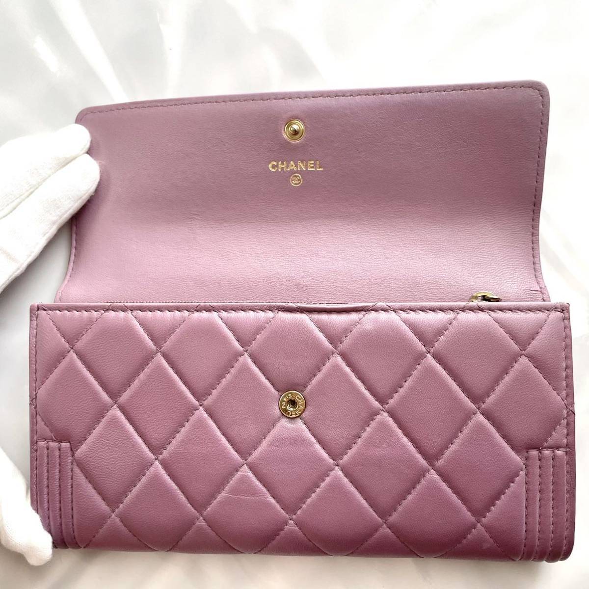 正規品 CHANEL シャネル 長財布 ボーイシャネル パープル ラベンダー 