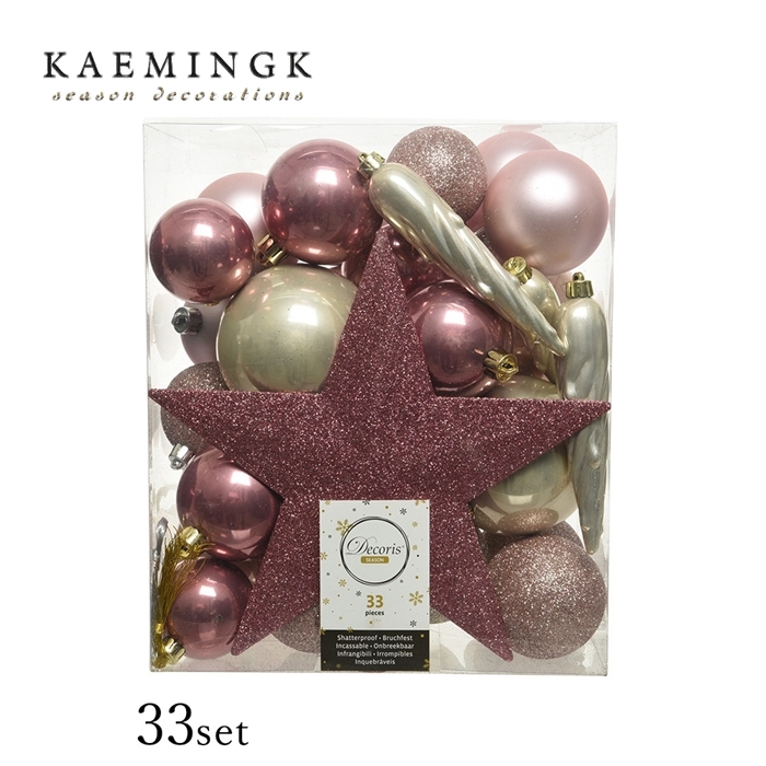 【100%新品，定番】 130094 クリスマスツリー 飾り オーナメント ボール セット 北欧 KAEMINGK トップスター付き ピンク&times;クリームゴールド 33個入(150cm～)｜売買されたオークション情報、yahooの商品情報をアーカ 150cm～