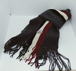 美品☆MONCLER モンクレール マフラー グレー×レッド×ホワイト