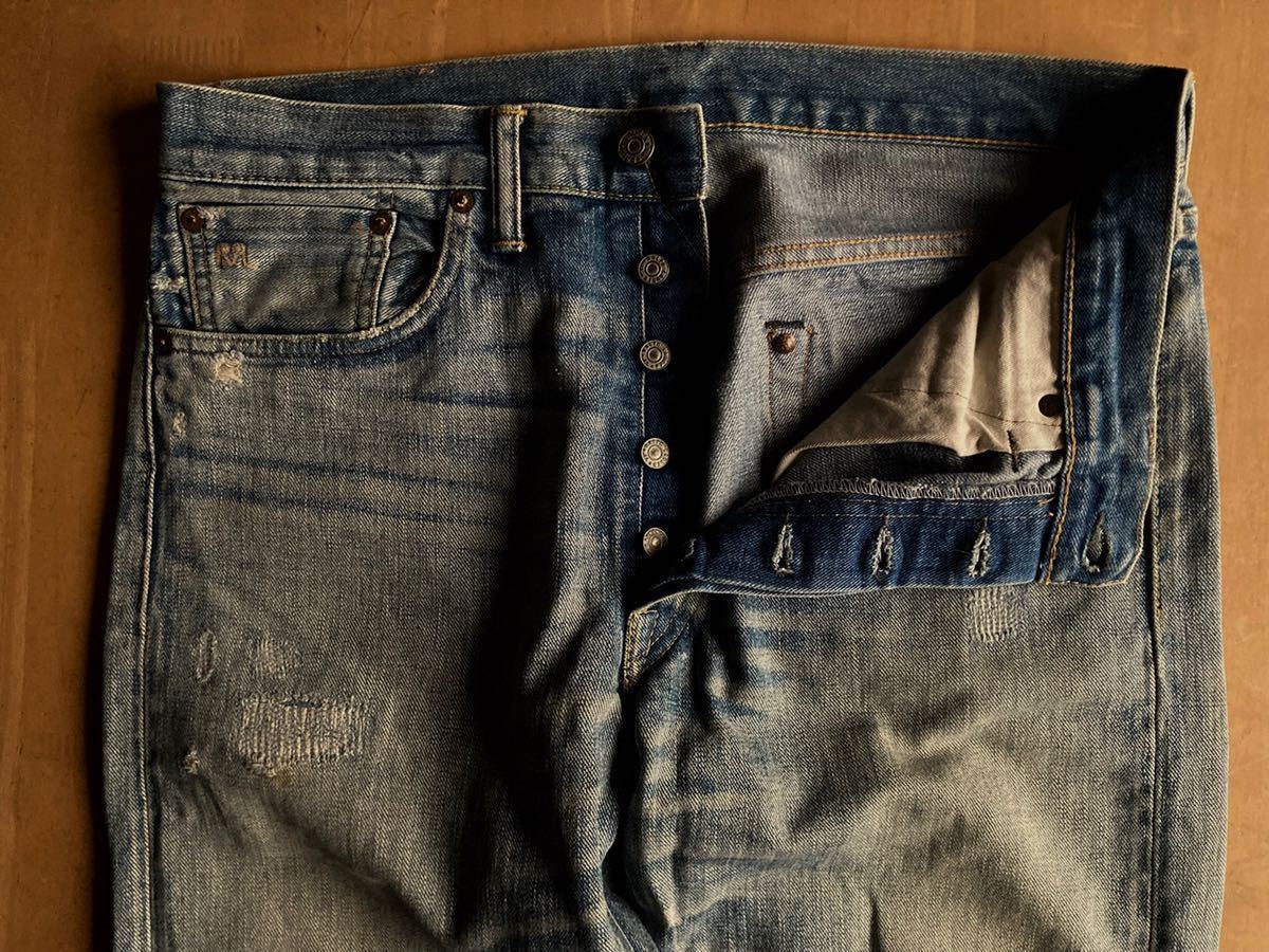 RRL ディストレストストレートレッグジーン 32 USA製 BRIGHT SKY 天然 
