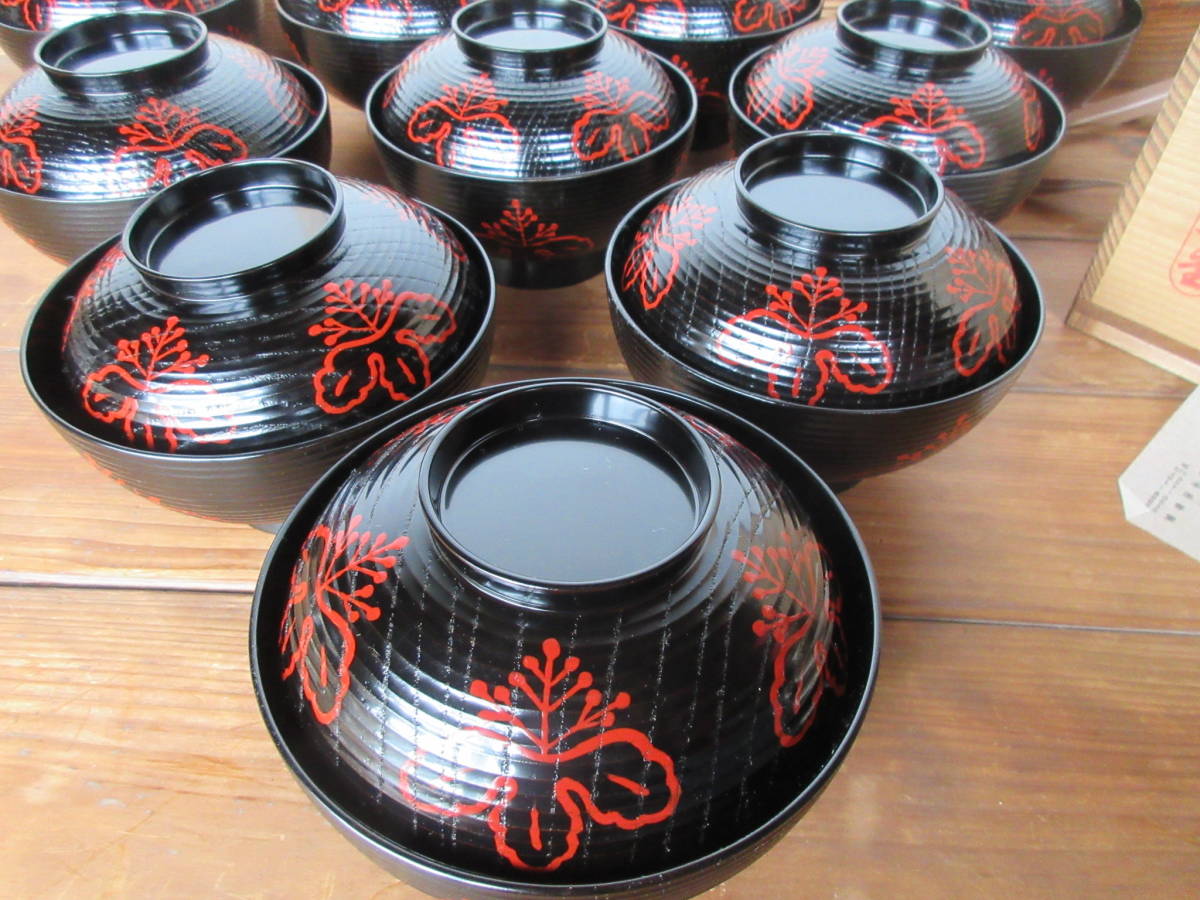 岡本漆専堂造 黒塗 透桐蒔絵 煮物椀 十客 共箱 漆器 懐石道具 茶道具