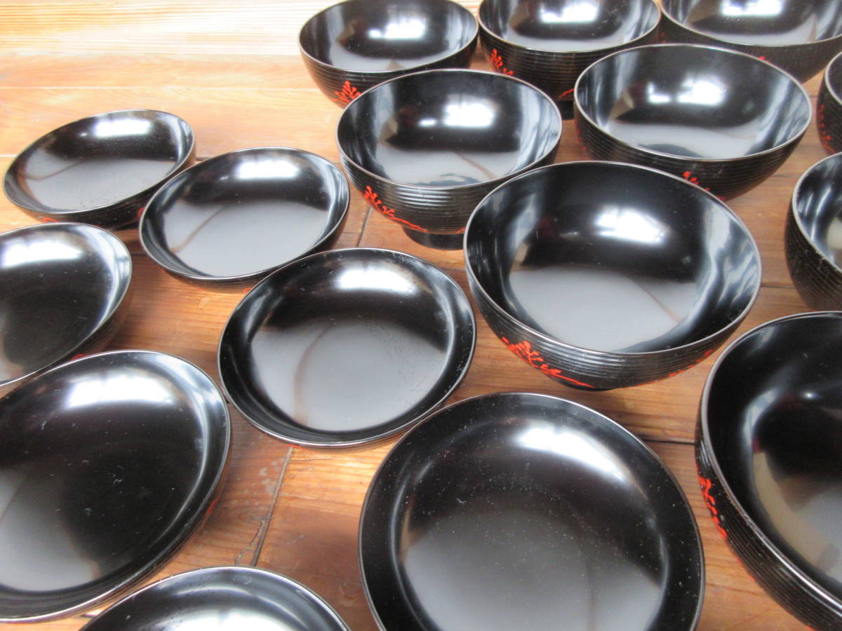 岡本漆専堂造 黒塗 透桐蒔絵 煮物椀 十客 共箱 漆器 懐石道具 茶道具