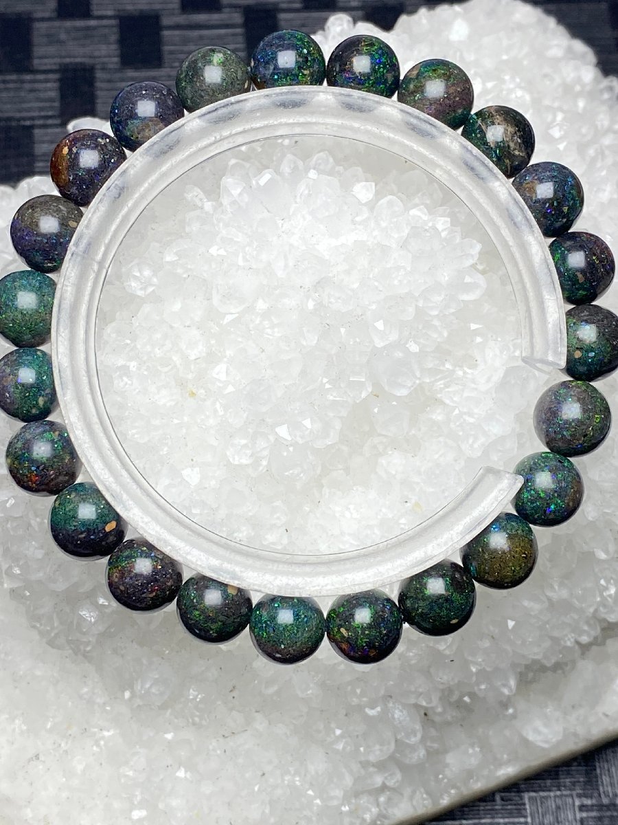 0803m031 極美品☆【45Aブラックオパール】☆ブレス 8.5-9mm（新品