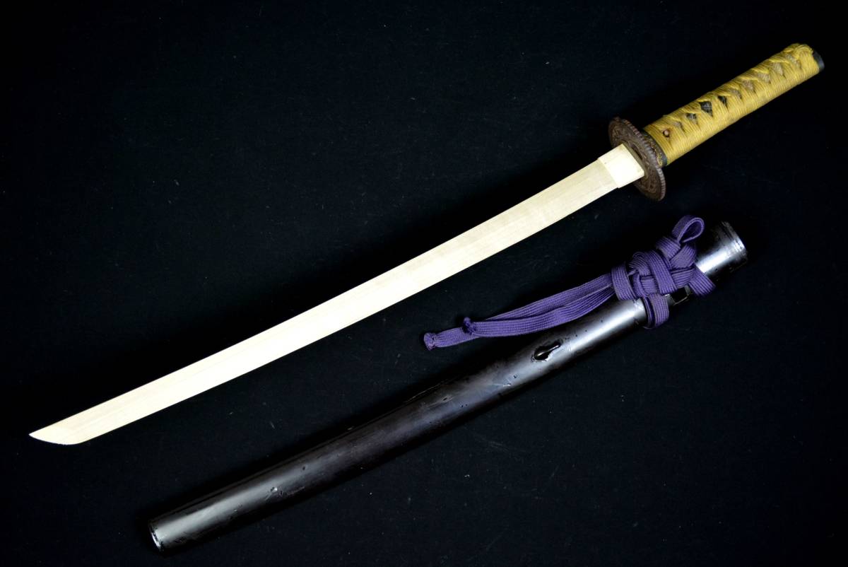 笄 刀装具 流水に水鳥図 赤胴魚々子地 金象嵌色絵 笄 刀