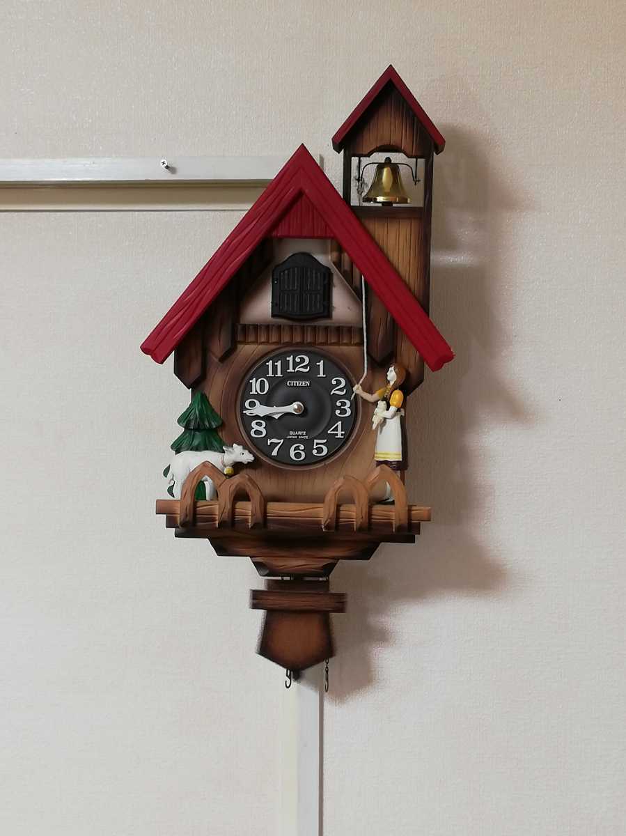 T1283.【動作品】昭和レトロ CITIZEN POPPO 鳩時計 柱時計 ハト時計