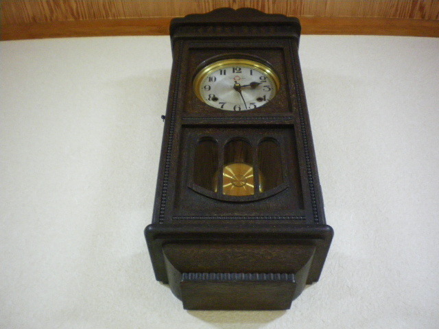 大日本ミカヅキ時計會社「戦前のゼンマイ式柱時計/超希少」チンチャン打ち ボンボン時計 振り子 昭和初期 レトロ 整備調整済 取説付き 美品_3