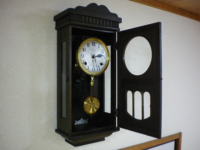 大日本ミカヅキ時計會社「戦前のゼンマイ式柱時計/超希少」チンチャン打ち ボンボン時計 振り子 昭和初期 レトロ 整備調整済 取説付き 美品_5