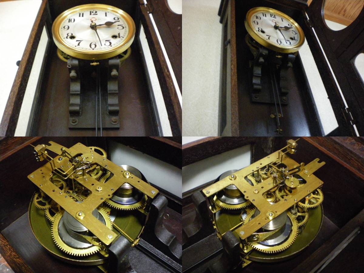 大日本ミカヅキ時計會社「戦前のゼンマイ式柱時計/超希少」チンチャン打ち ボンボン時計 振り子 昭和初期 レトロ 整備調整済 取説付き 美品_7