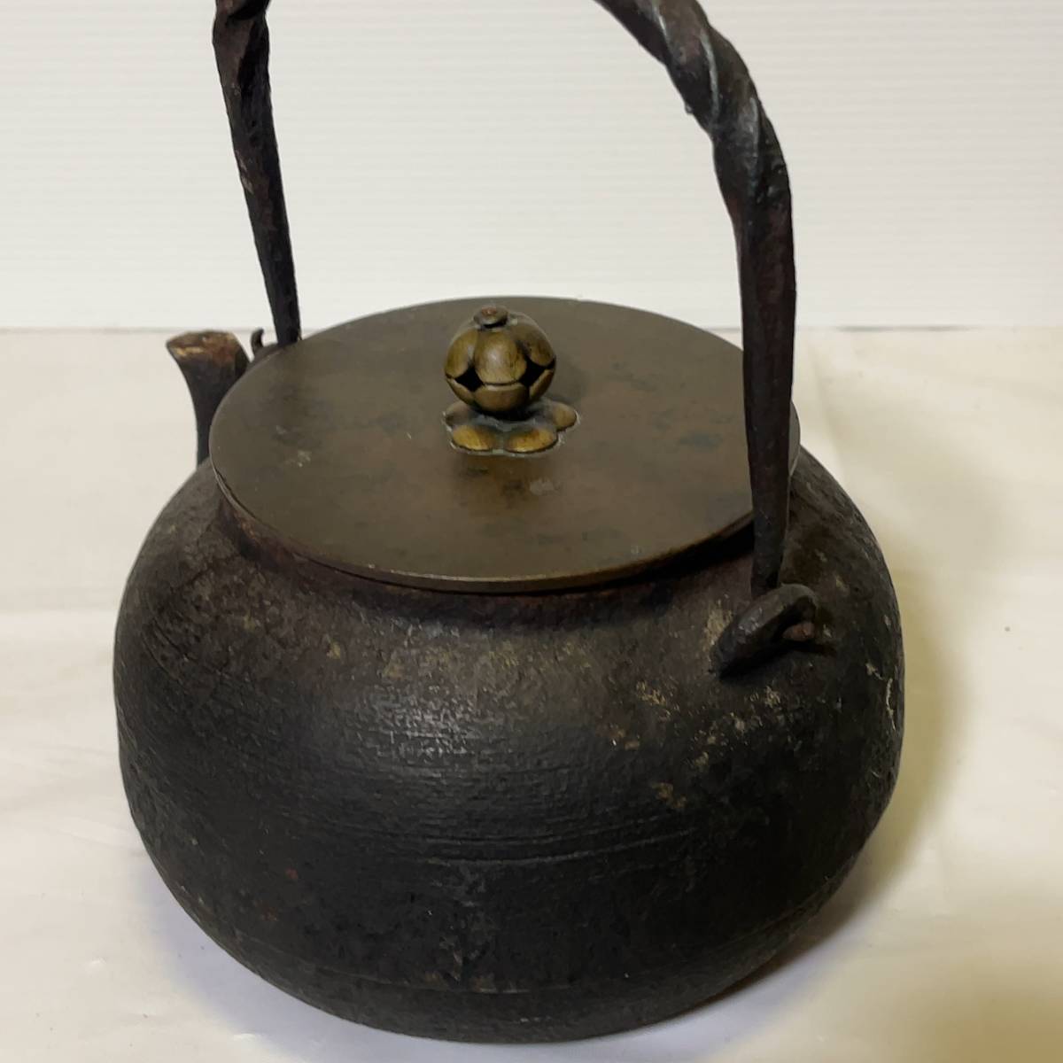 龍文堂 造 鉄瓶 捻手 時代物 茶道具 煎茶道具 千家 古玩 在銘 唐物