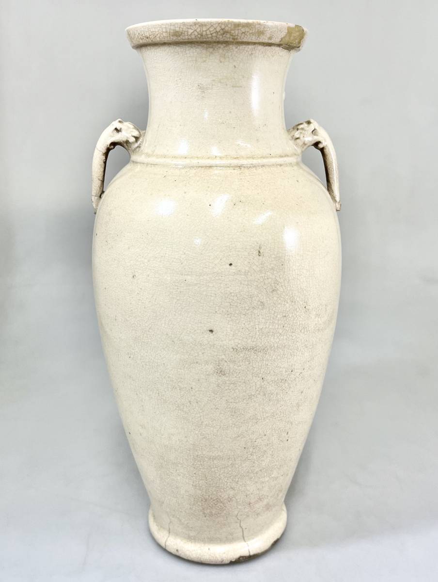 ☆ 中国古玩 李朝 耳付 花瓶 花入 壺 白磁 30.5cm 中国美術 ☆ 中国 